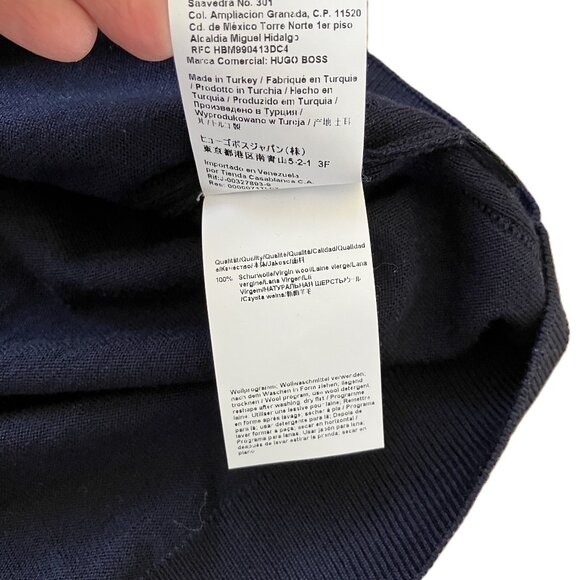 Hugo Boss Pure Wool Pullover Sweater Lightweight Crew Neck Navy Blue Men's XXL - Picture 6 of 7